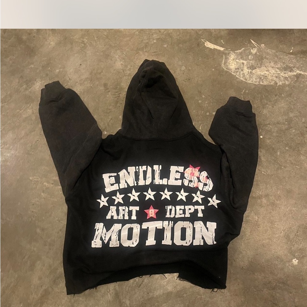 Black Graphic Hoodie with White and Red Print